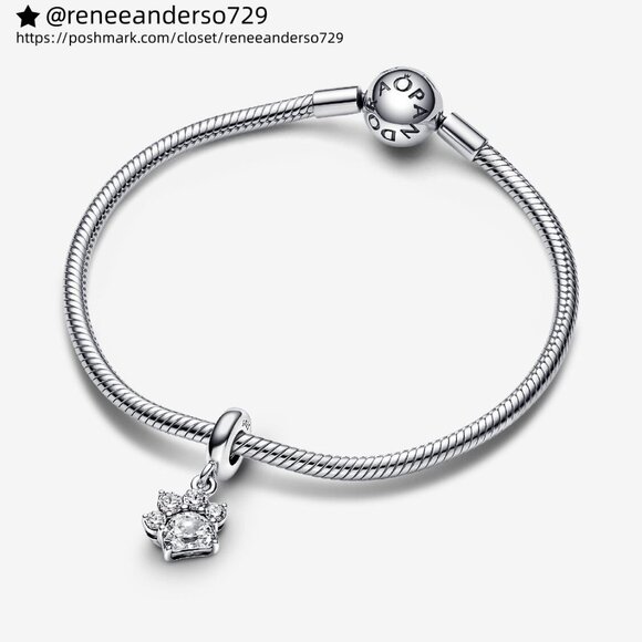 Pandora Sparkling Pet Paw Print Dangle Charm - Picture 3 of 5